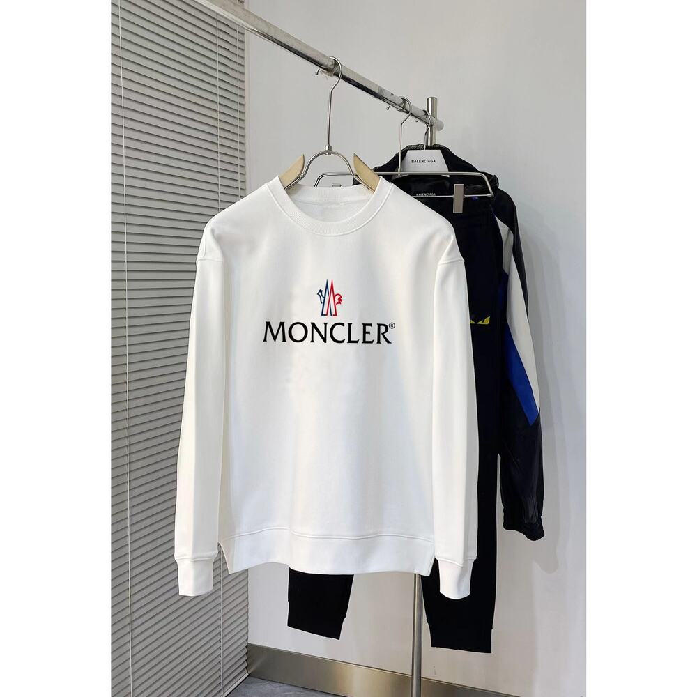 Moncler Men's and Women's Crew Neck White Long Sleeve T-Shirt